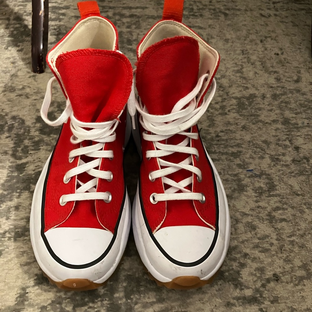 Converse Women’s Red and White High-Top Sneakers